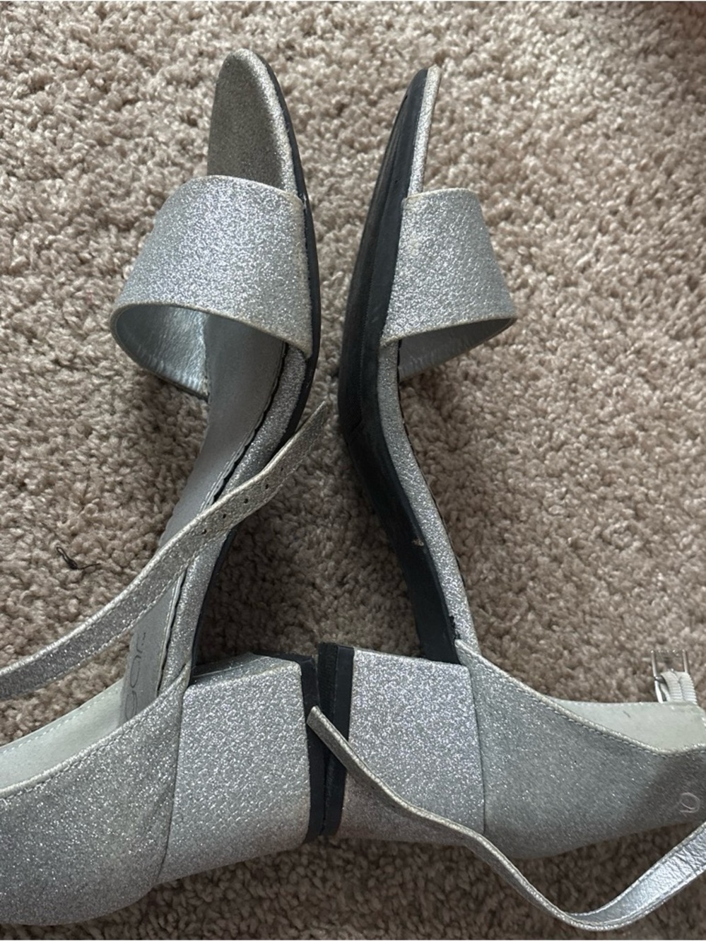 Sparkling Silver Low Block Heel Sandals for Women
